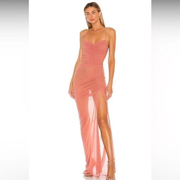 Michael Costello x REVOLVE Follie Maxi Pink Dress Gown Mesh Halter Size XS - Picture 12 of 16